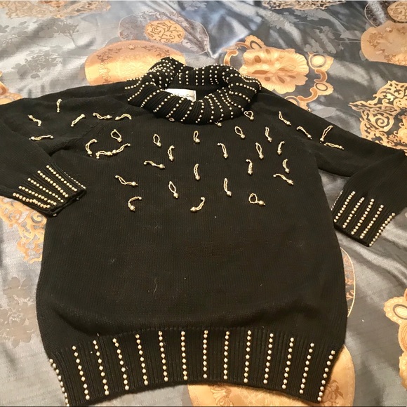 Vilxi International Sweaters - Ladies Black Festive cowl neck sweater w/beads